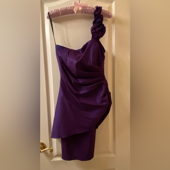 Women's Onyx One Shoulder Rouched Short Boutique Dress Size 6 - Picture 2 of 5